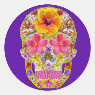 Flower Skull 4 - Tropical Classic Round Sticker