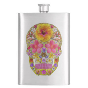 Flower Skull 4 - Tropical Hip Flask