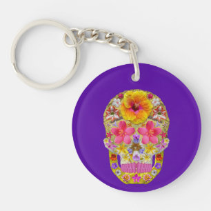 Flower Skull 4 - Tropical Key Ring