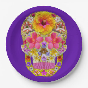 Flower Skull 4 - Tropical Paper Plate