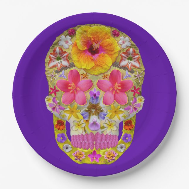 Flower Skull 4 - Tropical Paper Plate (Front)