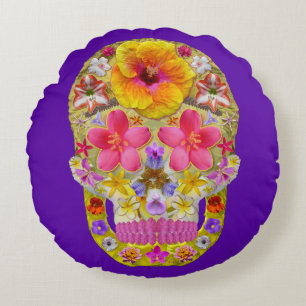 Flower Skull 4 - Tropical Round Cushion