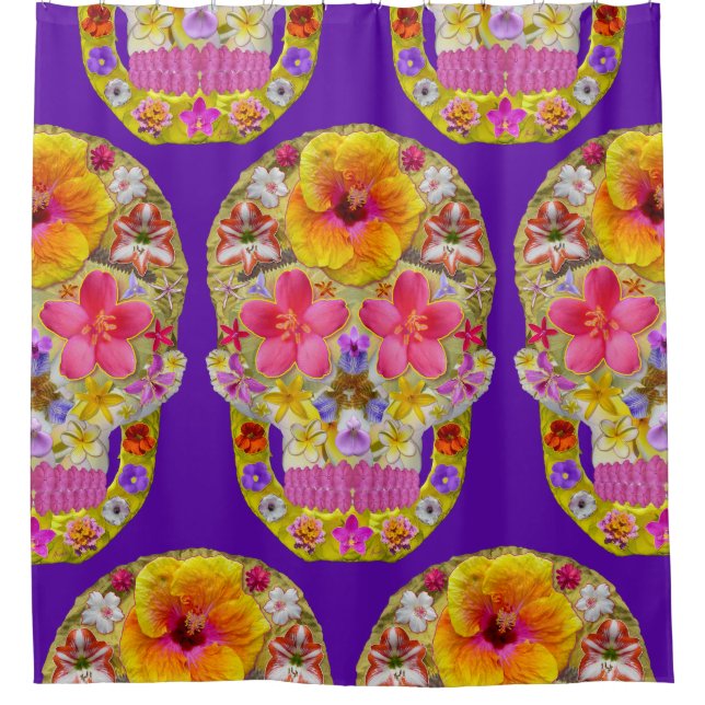 Flower Skull 4 - Tropical Shower Curtain (Front)