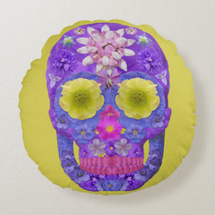 Flower Skull 5 Round Cushion