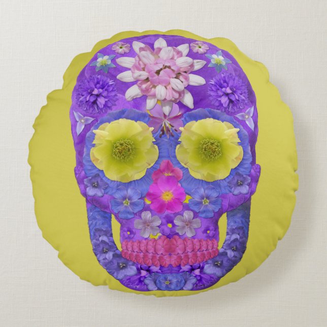 Flower Skull 5 Round Cushion (Front)