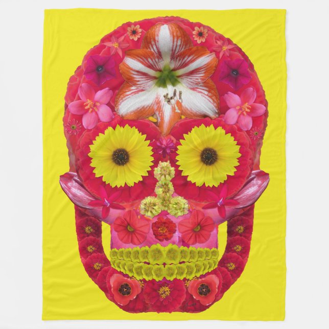 Flower Skull 6 Fleece Blanket (Front)
