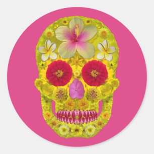 Flower Skull 8 Classic Round Sticker