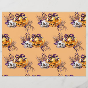 Flower Skull and Pumpkin Scrapbook Paper 
