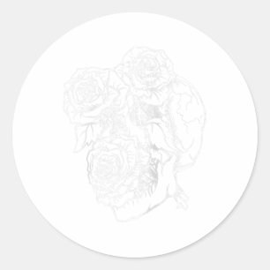 Flower Skull And Rose Tattoo Art Graphic Floral Go Classic Round Sticker