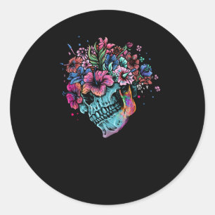 Flower Skull Classic Round Sticker