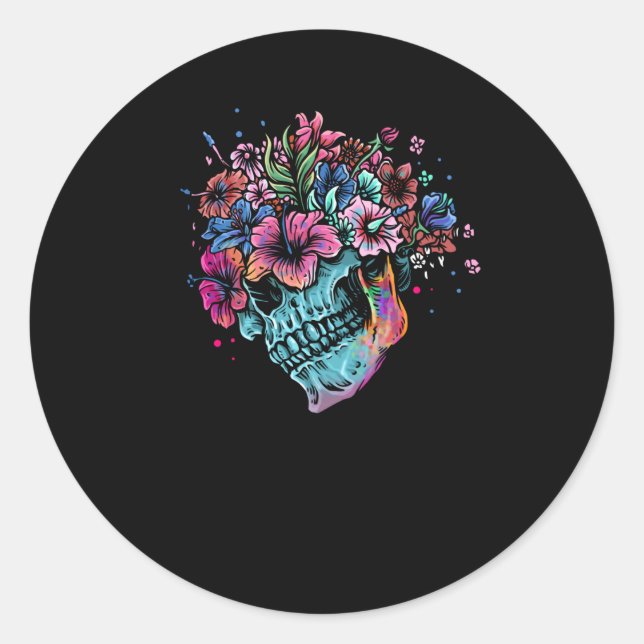 Flower Skull Classic Round Sticker (Front)
