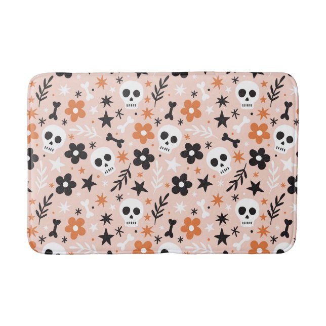 Flower Skull Pattern Bath Mat (Front)