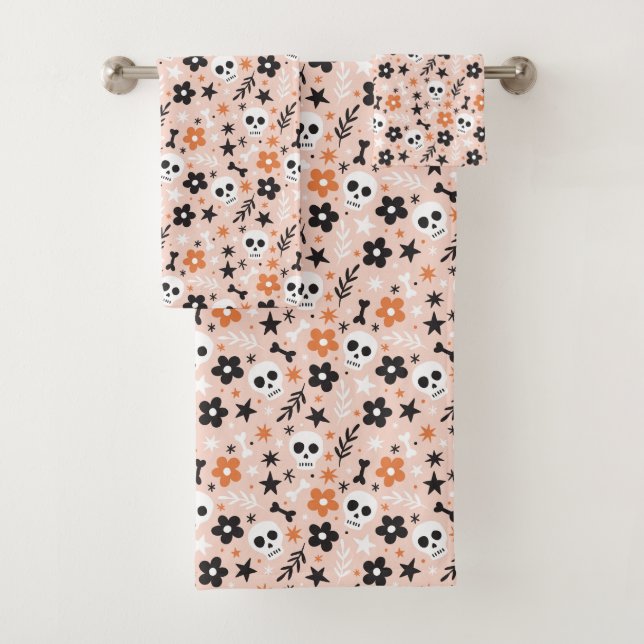 Flower Skull Pattern Bath Towel Set (Insitu)
