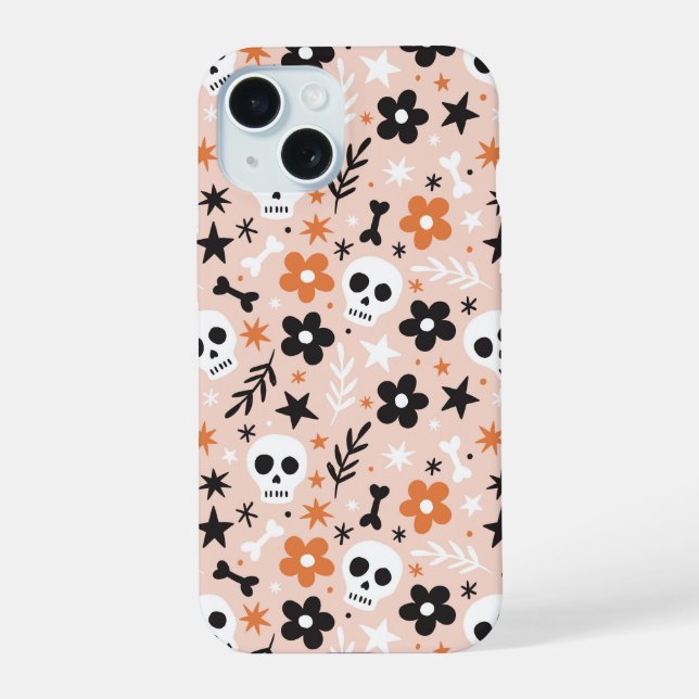 Flower Skull Pattern iPhone 15 Case (Back)