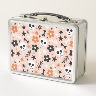 Flower Skull Pattern Metal Lunch Box