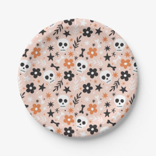 Flower Skull Pattern Paper Plate