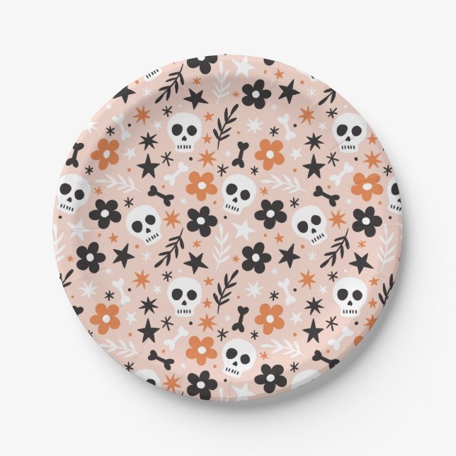 Flower Skull Pattern Paper Plate (Front)