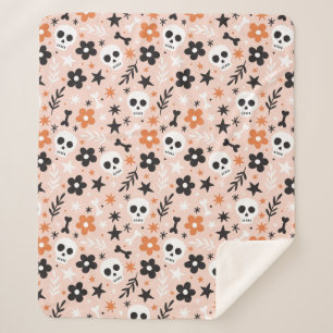 Flower Skull Pattern Sherpa Blanket