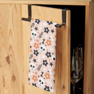 Flower Skull Pattern Tea Towel