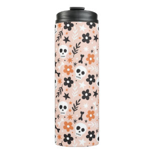 Flower Skull Pattern Thermal Tumbler