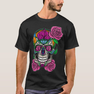Flower Skull Sugar Roses Floral Skeleton Cute Punk T-Shirt