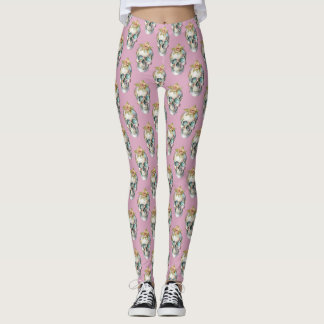 Flower Skulls - Dusty Rose - Leggings