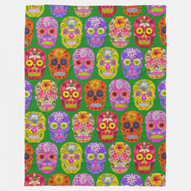 Flower Skulls Seamless Pattern 2018 Fleece Blanket (Front)
