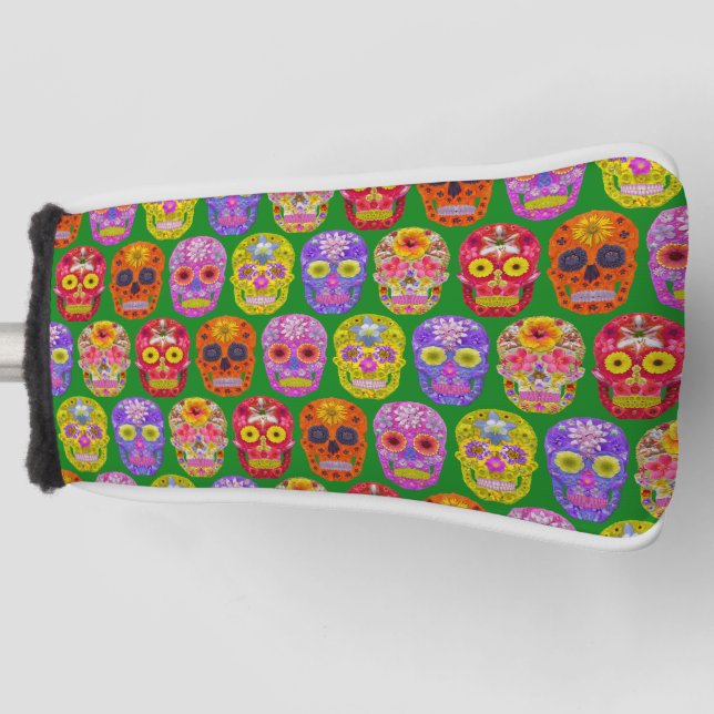 Flower Skulls Seamless Pattern 2018 Golf Head Cover (Front)