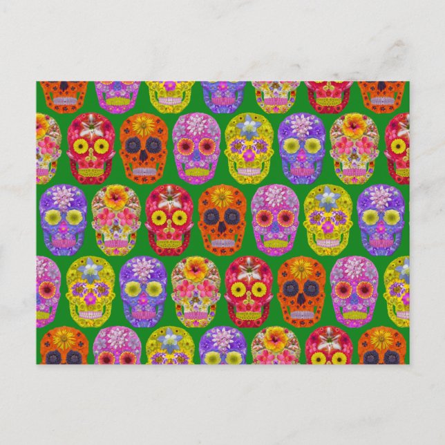 Flower Skulls Seamless Pattern 2018 Postcard (Front)