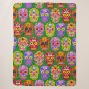 Flower Skulls Seamless Pattern 2018 Sherpa Blanket