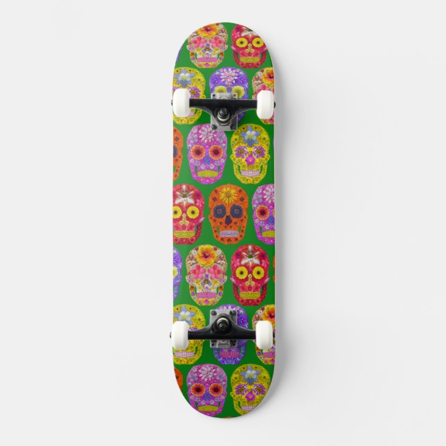 Flower Skulls Seamless Pattern 2018 Skateboard (Front)
