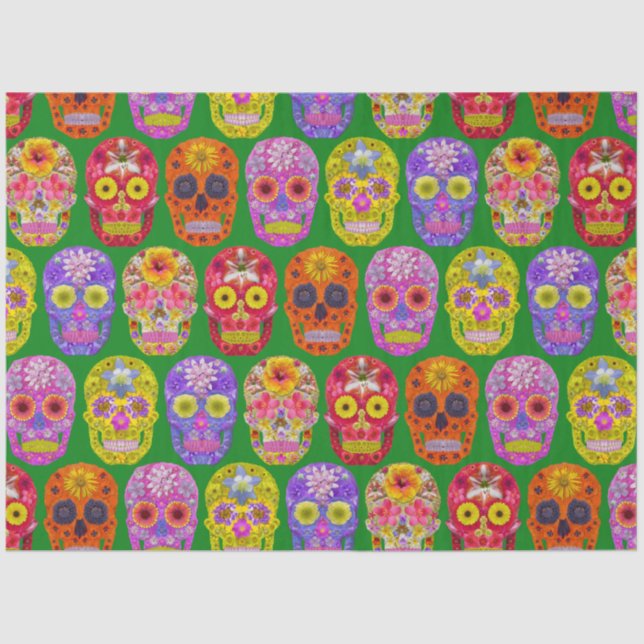 Flower Skulls Seamless Pattern 2018 Tissue Paper (Front)