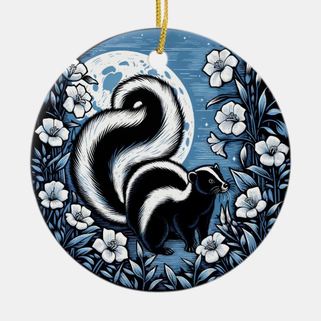 Flower Skunk Artwork Skunks Floral                 Ceramic Tree Decoration (Front)