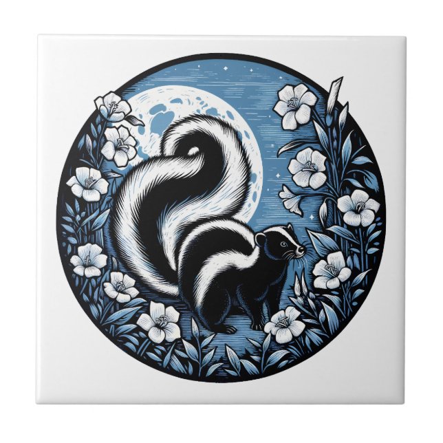 Flower Skunk Artwork Skunks Floral                 Tile (Front)