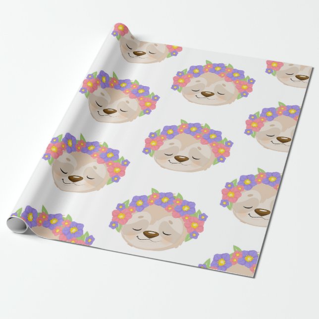 Flower Sloth Wrapping Paper (Unrolled)