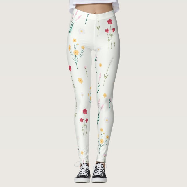 Flower Spring Blooming Floral Leggings (Front)