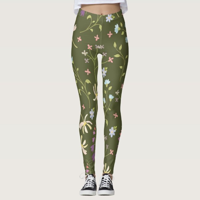 Flower Spring Blooming Floral Leggings (Front)
