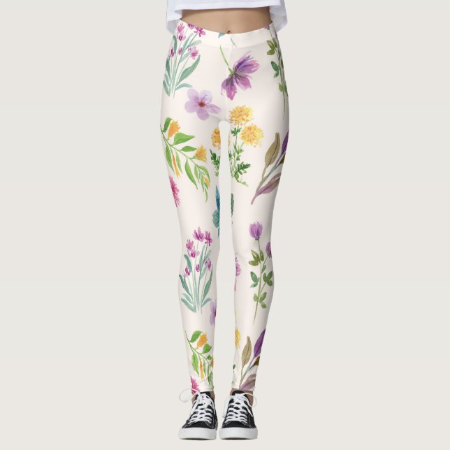 Flower Spring Blooming Floral Leggings (Front)