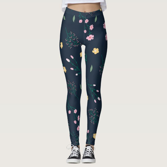 Flower Spring Blooming Floral Leggings (Front)