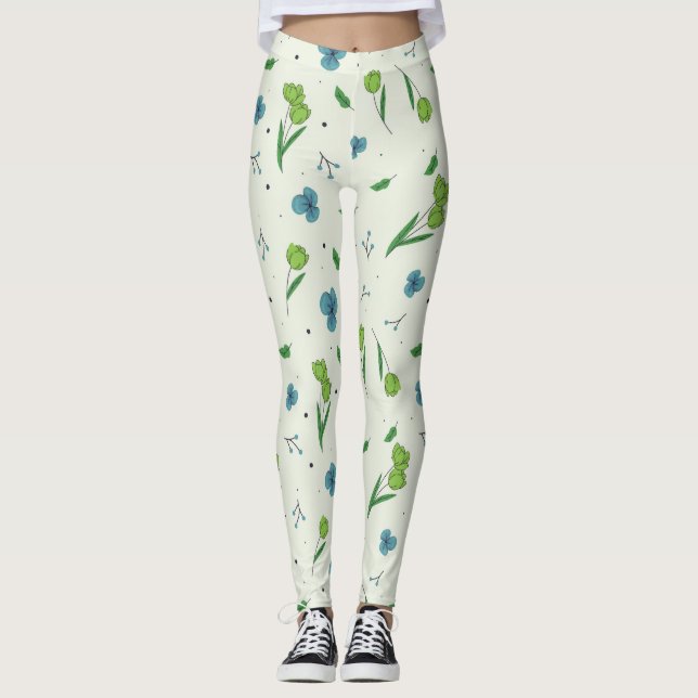 Flower Spring Blooming Floral Leggings (Front)