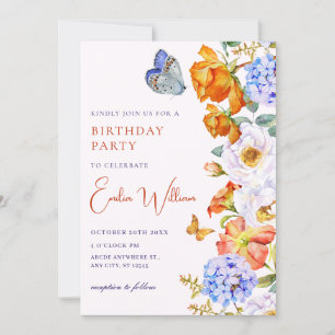 Flower spring garden butterfly birthday invitation