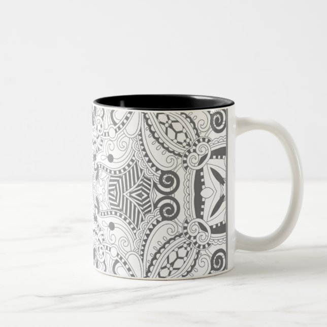 Flower Square Doodle Two-Tone Coffee Mug (Right)