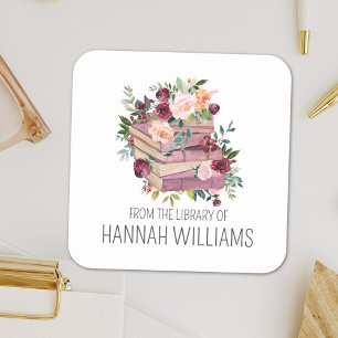 Flower Stack Book From the Library of Bookplate Square Sticker