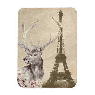 Flower Stag & Eiffel Tower Magnet