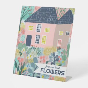 Flower Stand Florist Home-grown Garden Watercolor Pedestal Sign