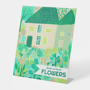 Flower Stand Florist Home-grown Garden Watercolor Pedestal Sign