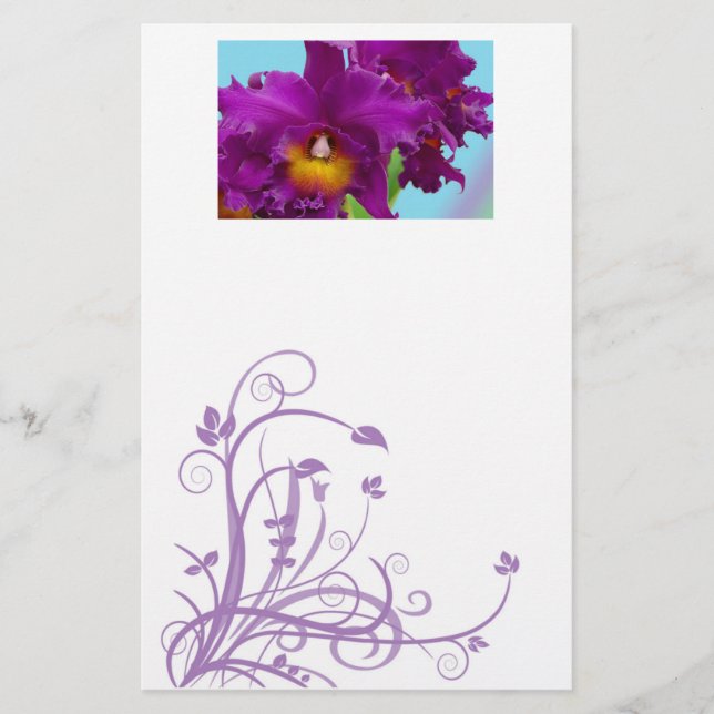 Flower stationery with purple orchids (Front)