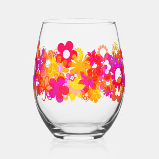 Flower  stemless wine glass