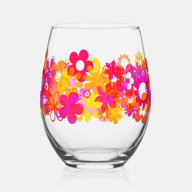 Flower  stemless wine glass (Front)