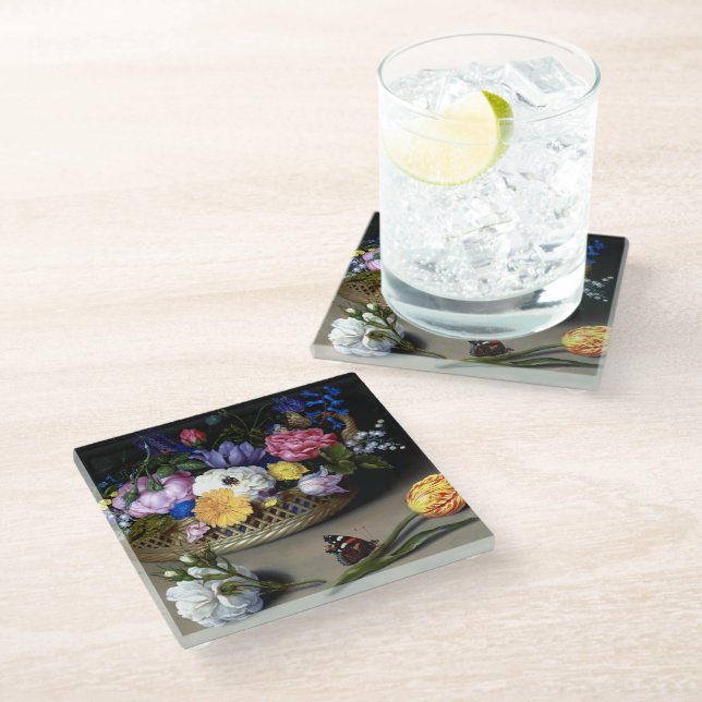 Flower Still Life Bosschaert Dutch Painting Art Glass Coaster (Angled)